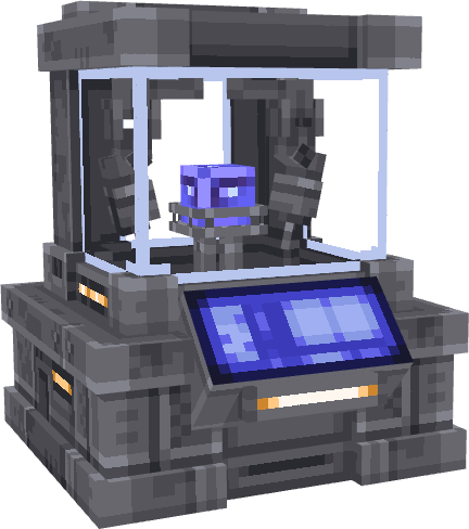 3D Crafter machine crafting a mech part inside its glass chamber