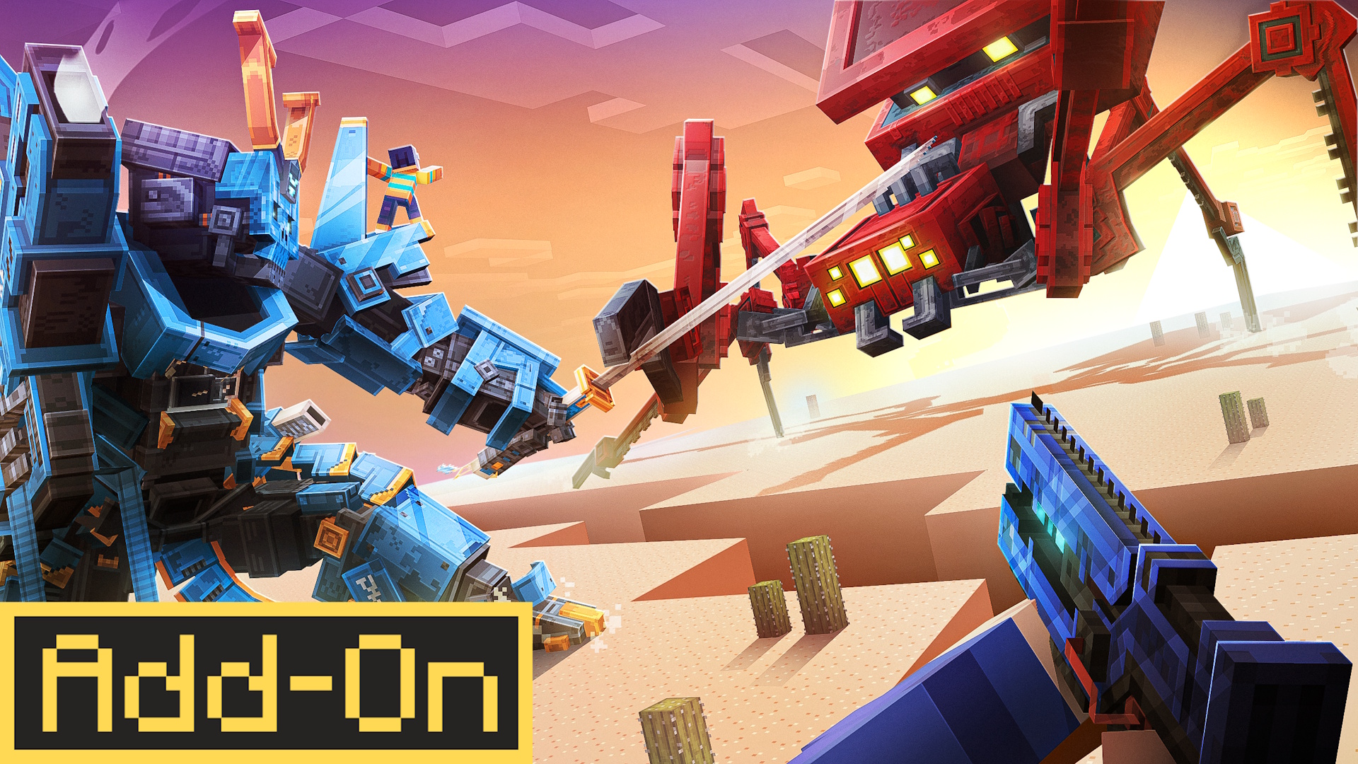 Iron Sentinel mech battling the giant red Arachnid in a desert canyon